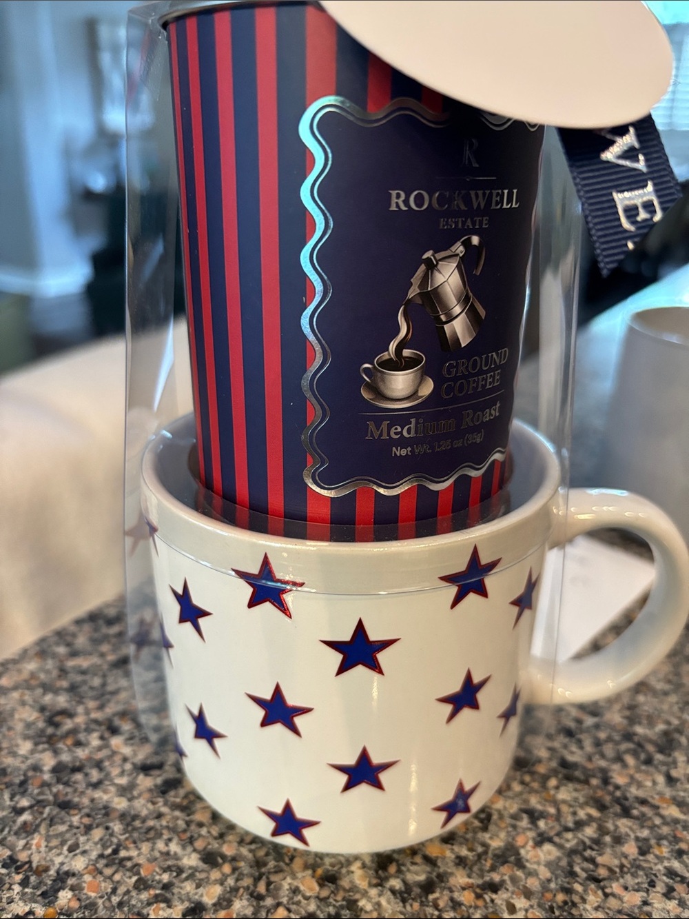 Red & Blue Striped Ground Coffee with Star Mug Gift Set 2 pc set